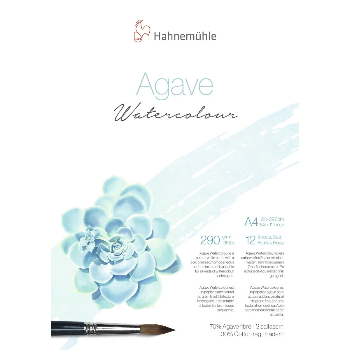 Hanneman Agave Watercolour Paper Pad 290gsm - 12 sheets - A4 or 24x32cm - Image 3