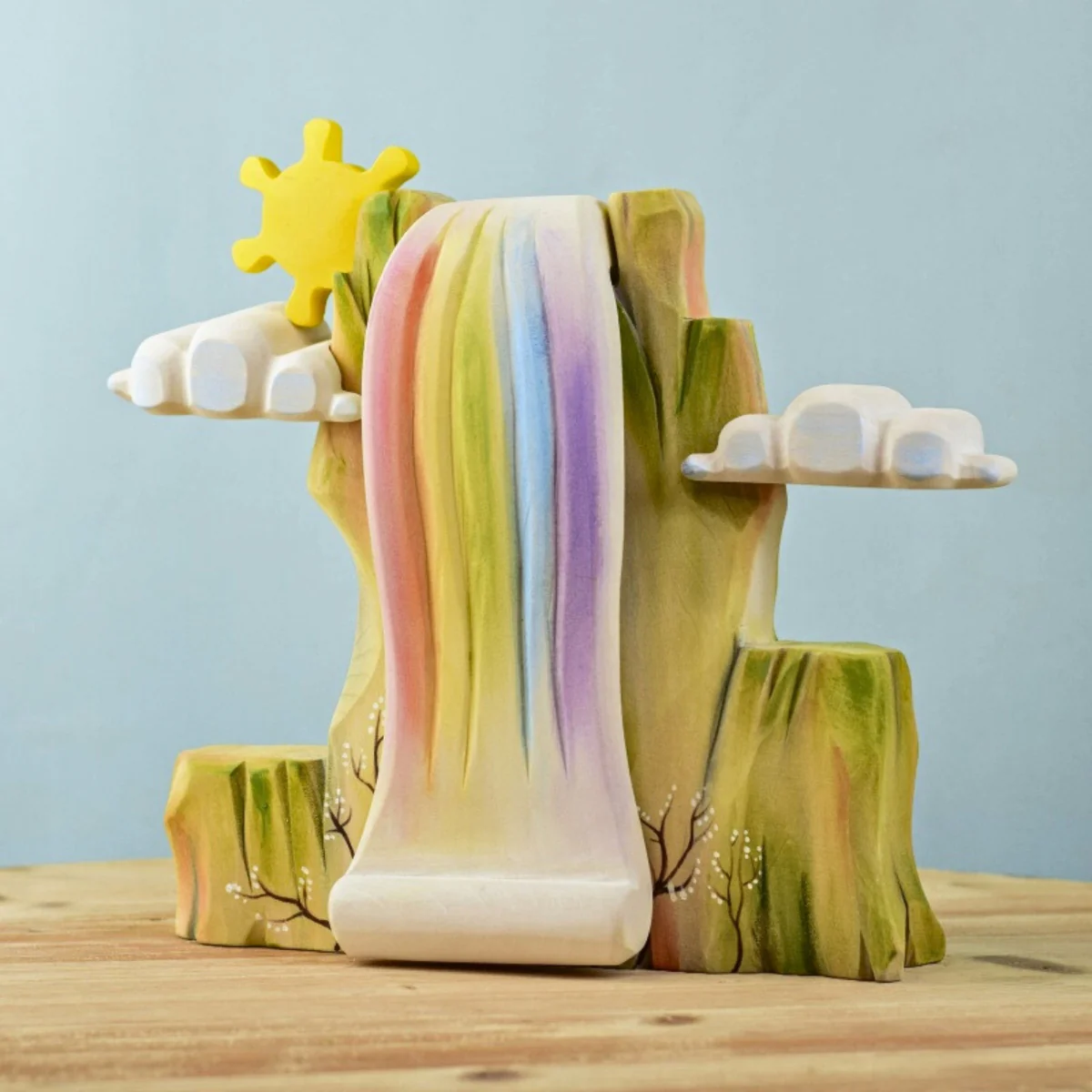 BumbuToys Landscape Wooden Figures - Rainbow Cliff, Waterfall, Sun & Clouds - Set of 5