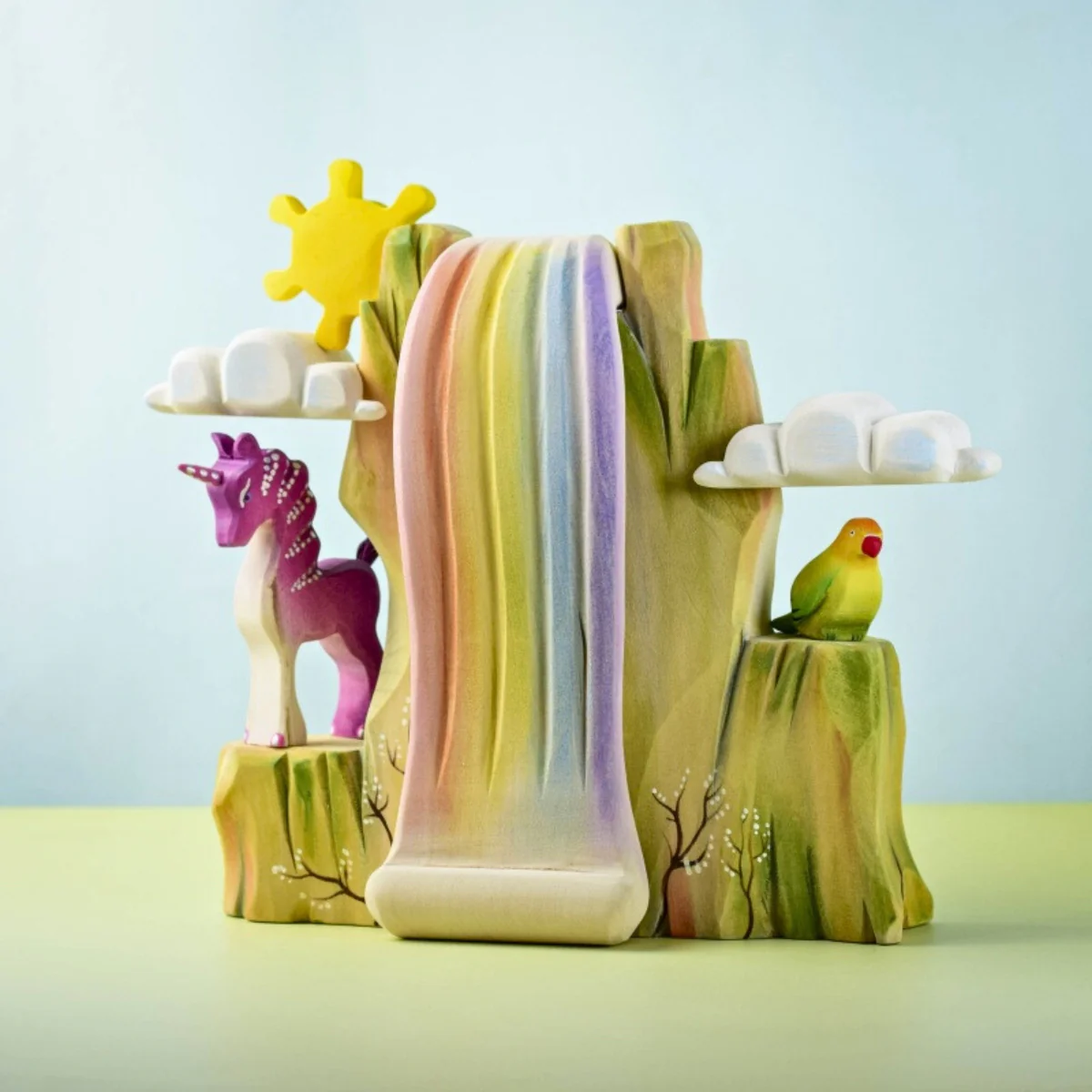 BumbuToys Landscape Wooden Figures - Rainbow Cliff, Waterfall, Sun & Clouds - Set of 5 - Image 4
