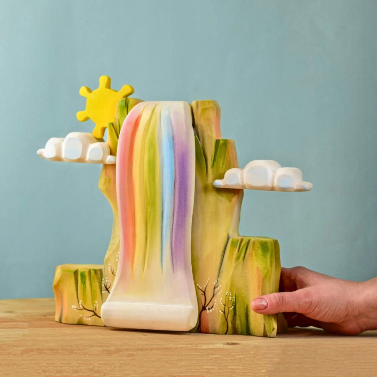 BumbuToys Landscape Wooden Figures - Rainbow Cliff, Waterfall, Sun & Clouds - Set of 5 - Image 5
