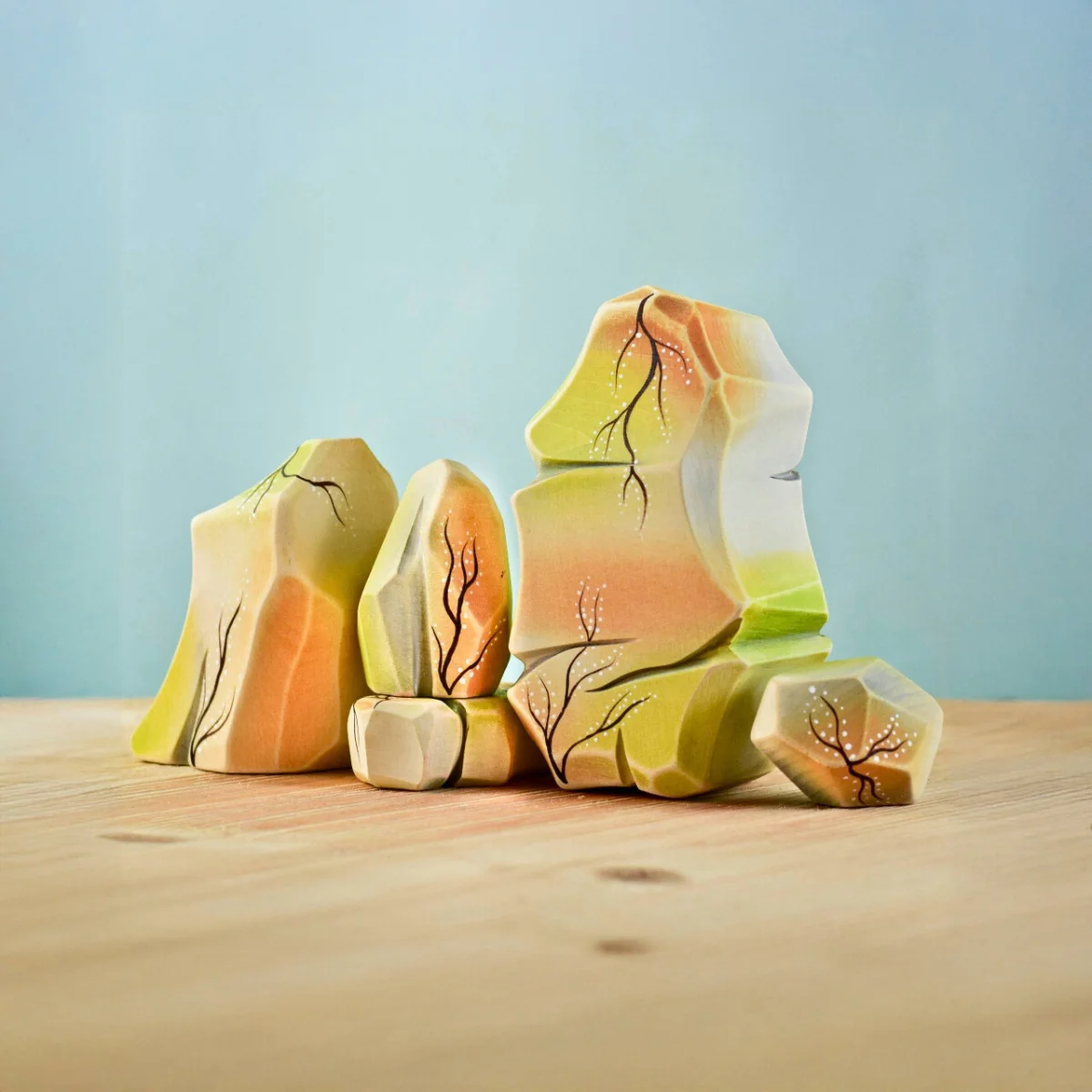 BumbuToys Landscape Wooden Figures - Rocks - Rainbow - Set of 5
