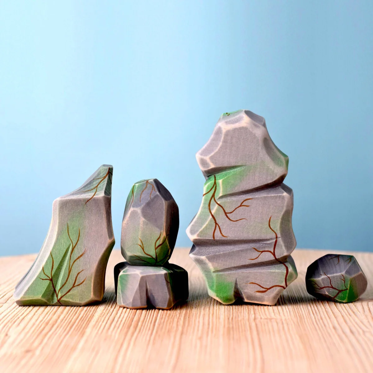 BumbuToys Landscape Wooden Figures - Rocks - Mossy - Set of 5 - Image 5