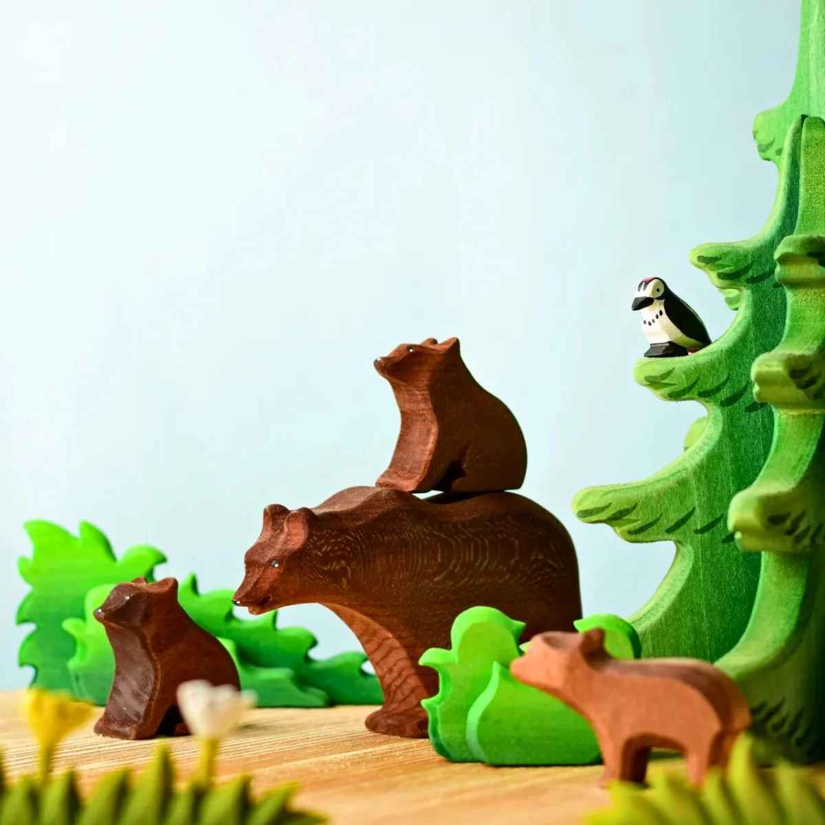 BumbuToys Wooden Animal - Brown Bear Cub - Sitting - Image 2