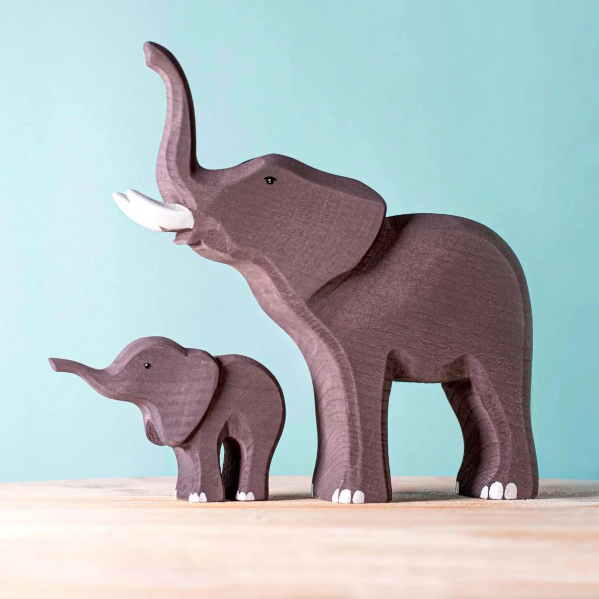 BumbuToys Wooden Animals - Elephants - Set of 2