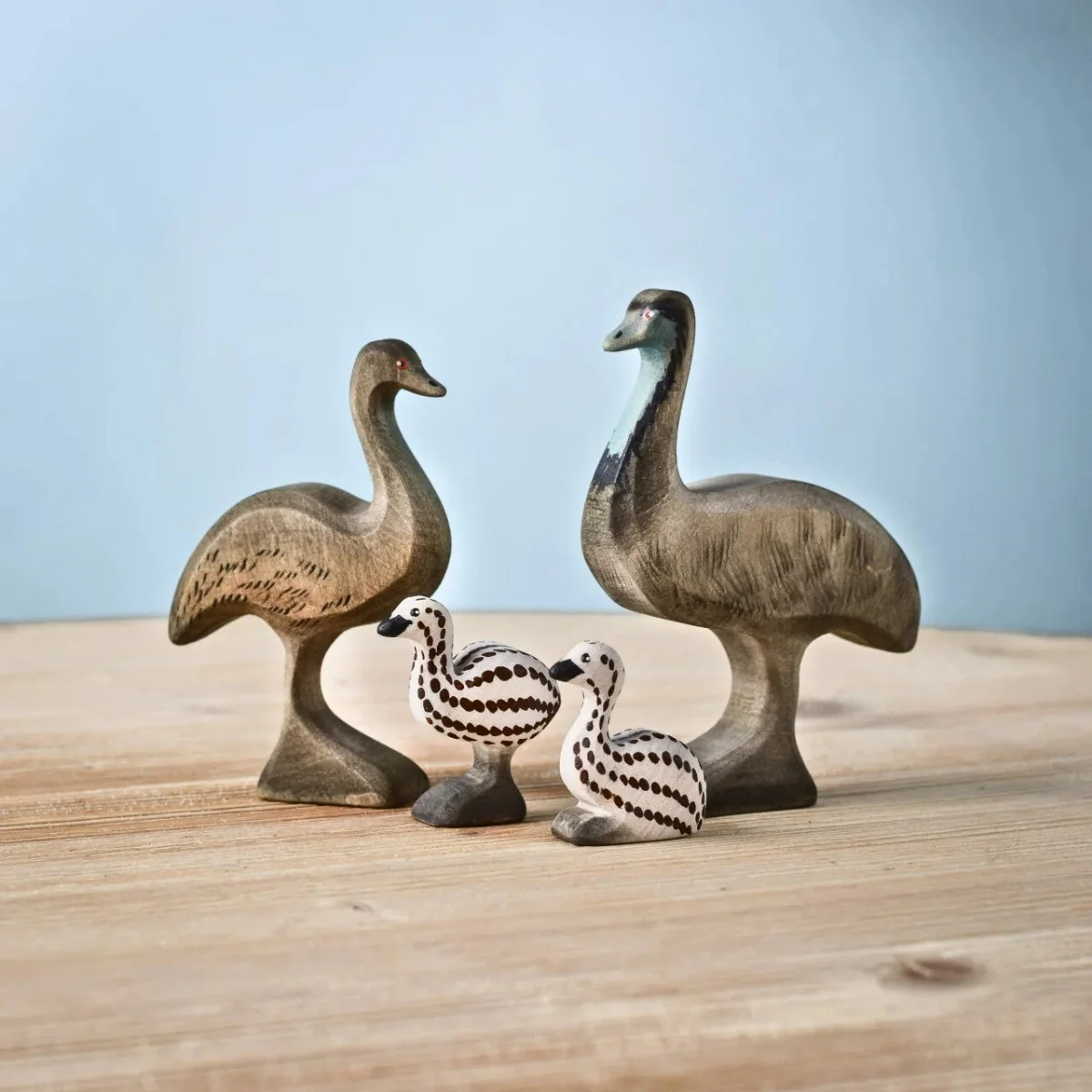BumbuToys Wooden Birds - Emu Family - Set of 4
