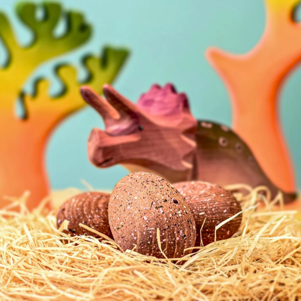 BumbuToys Wooden Dinosaur Eggs - Triceratops - Set of 3 - Image 2