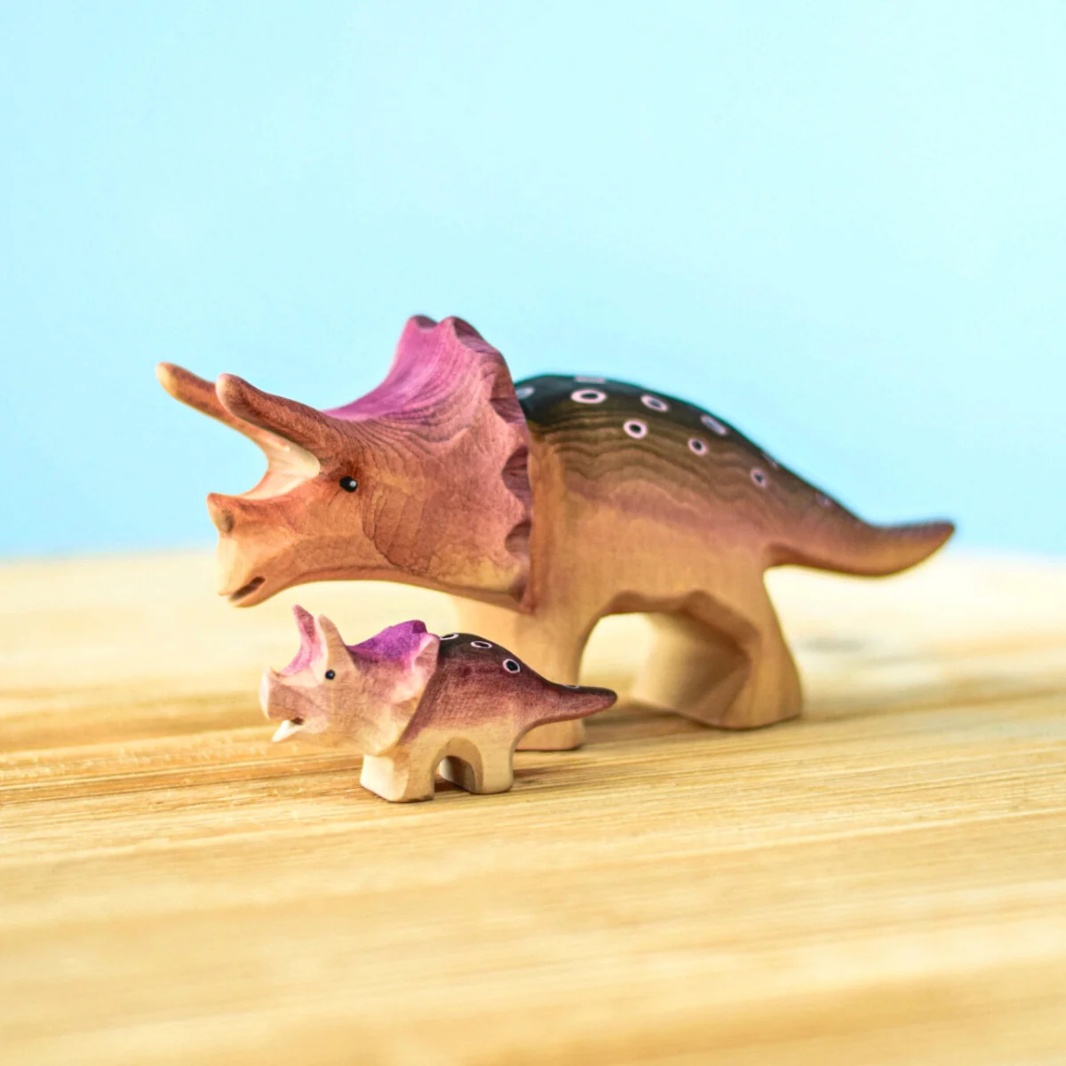 BumbuToys Wooden Dinosaurs - Triceratops - Set of 2