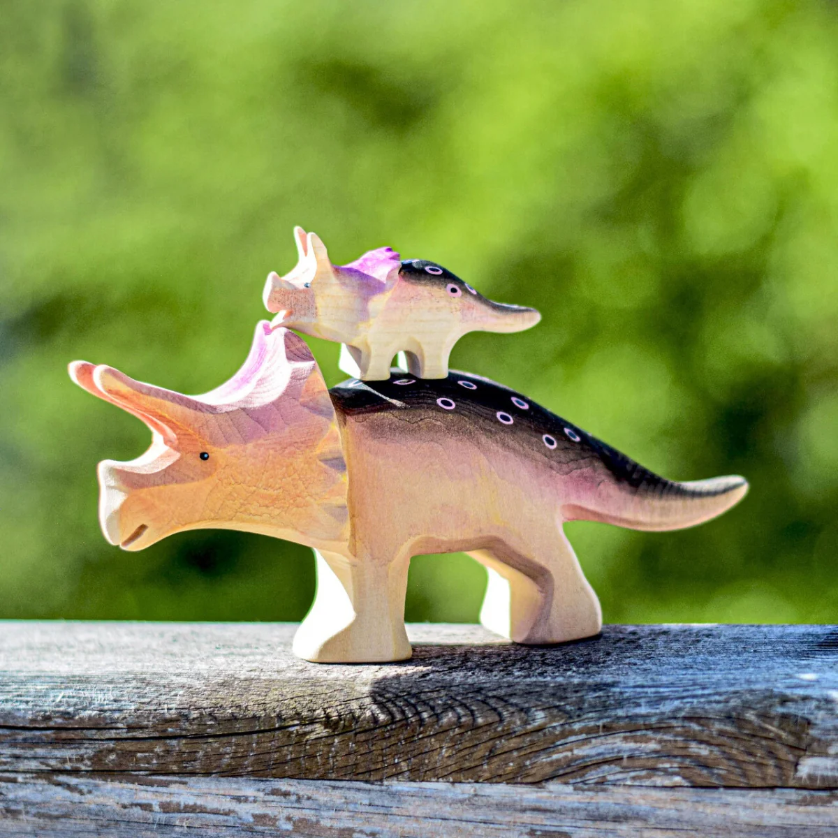 BumbuToys Wooden Dinosaurs - Triceratops - Set of 2 - Image 3