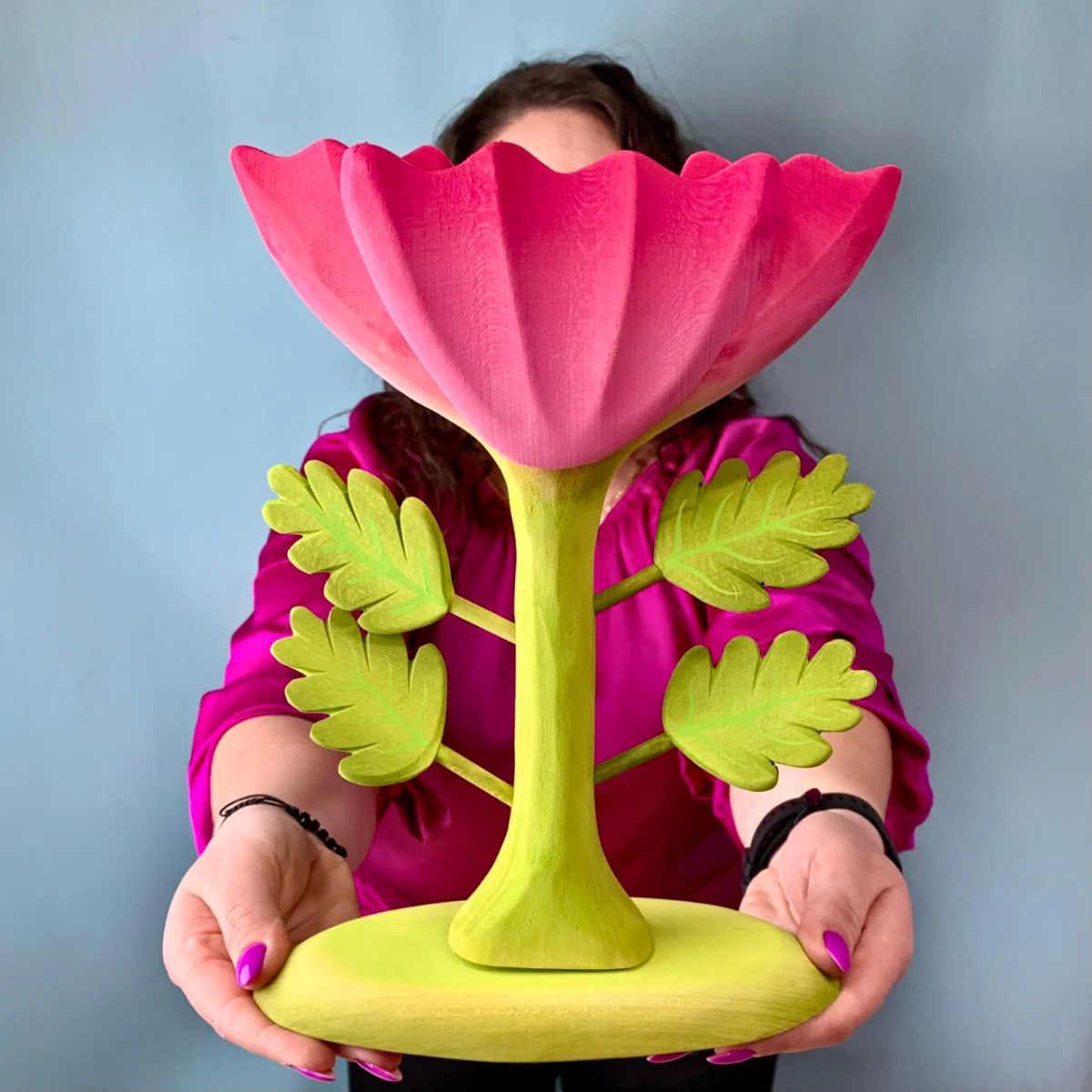 BumbuToys Wooden Plant Figure - Flower - Large, Pink - Image 4