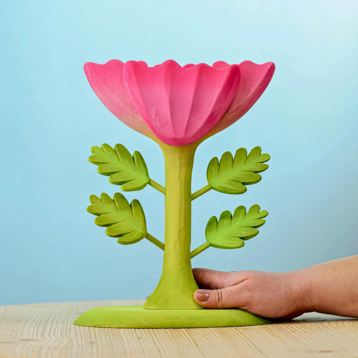 BumbuToys Wooden Plant Figure - Flower - Large, Pink - Image 6