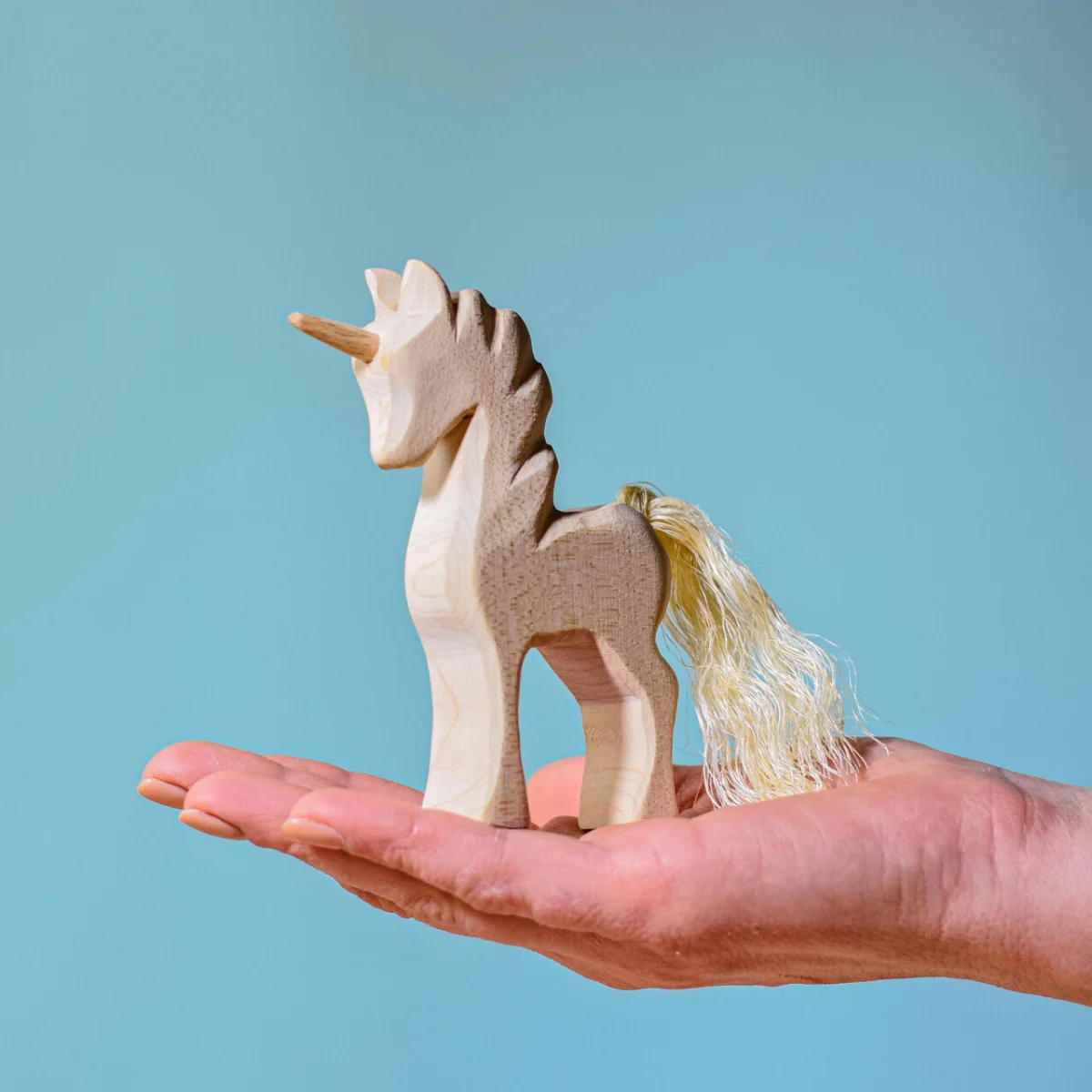 BumbuToys Wooden Mythical Creature - Unicorn Foal - Natural - Image 3