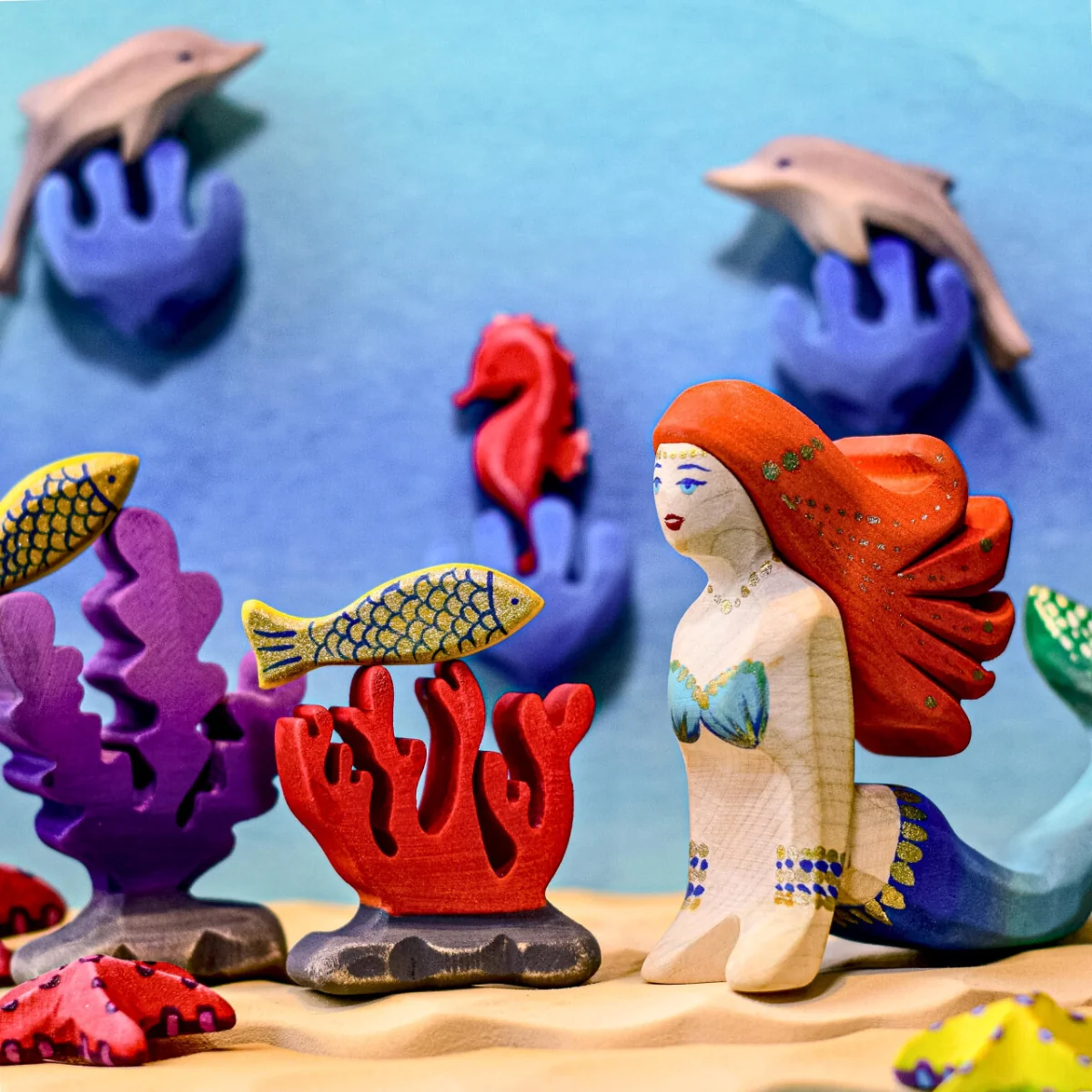 BumbuToys Seascape Wooden Figure - Coral - Red - Image 3