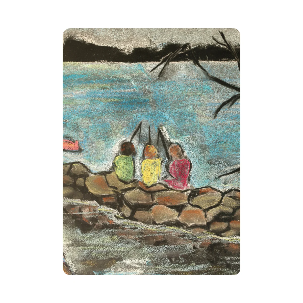 Chalkboard Art Cards - Children Fishing, pack of 5 cards