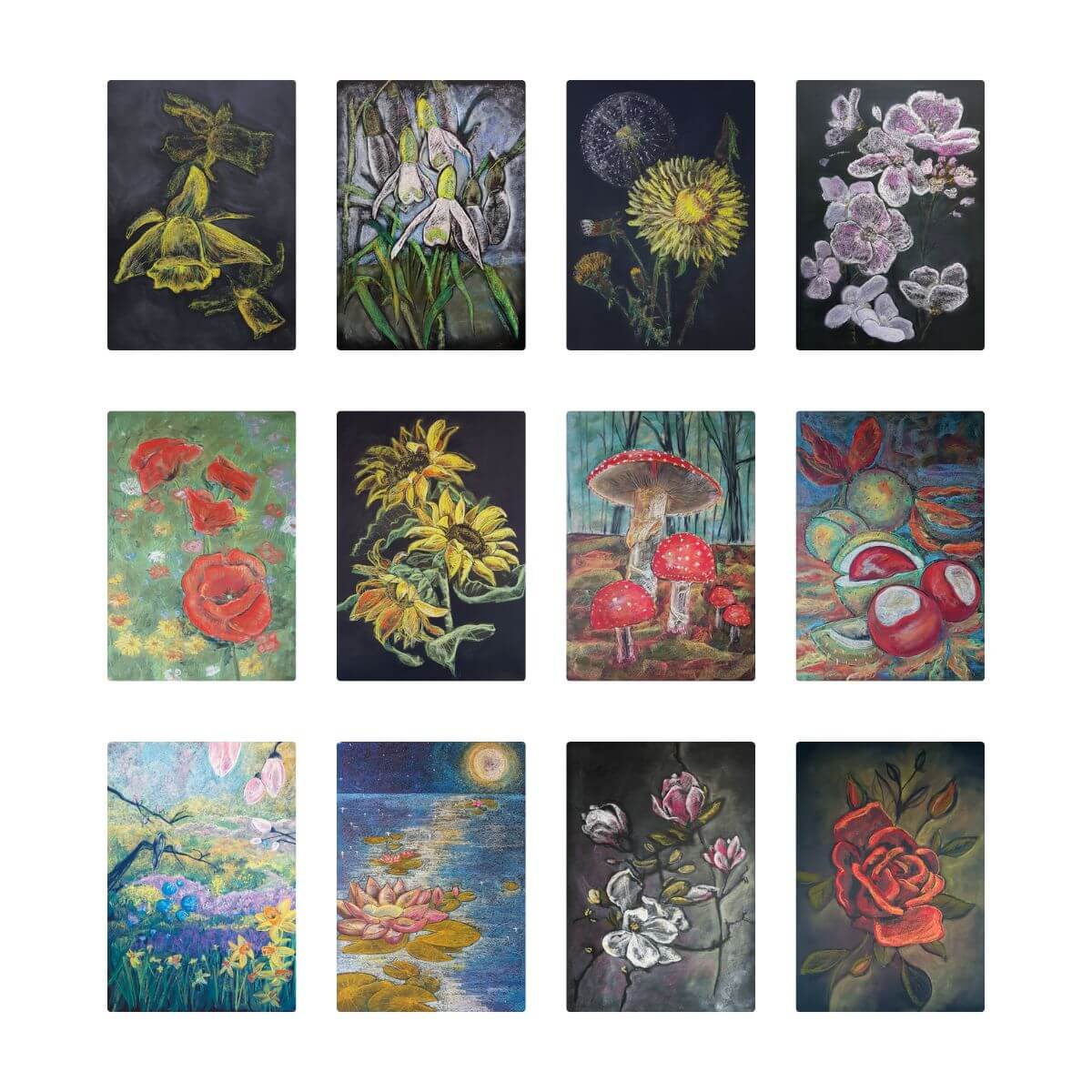 Chalkboard Art Cards - Flora, 12 Assorted Cards