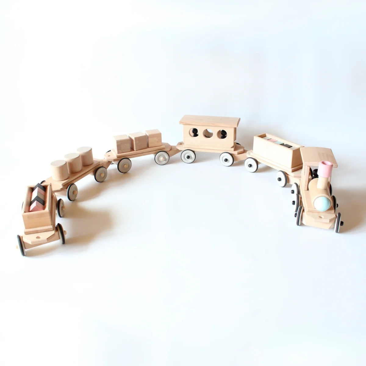 Dynamiko Wooden Steerable Push Along Train with Peg Doll - Image 9