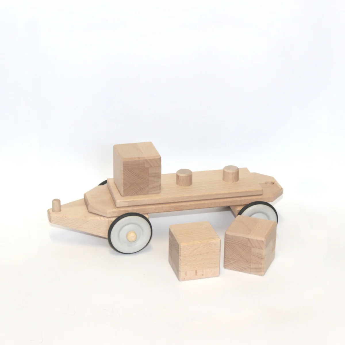 Dynamiko Wooden Push Along Train Flatbed Carriage with Square Blocks - Image 8