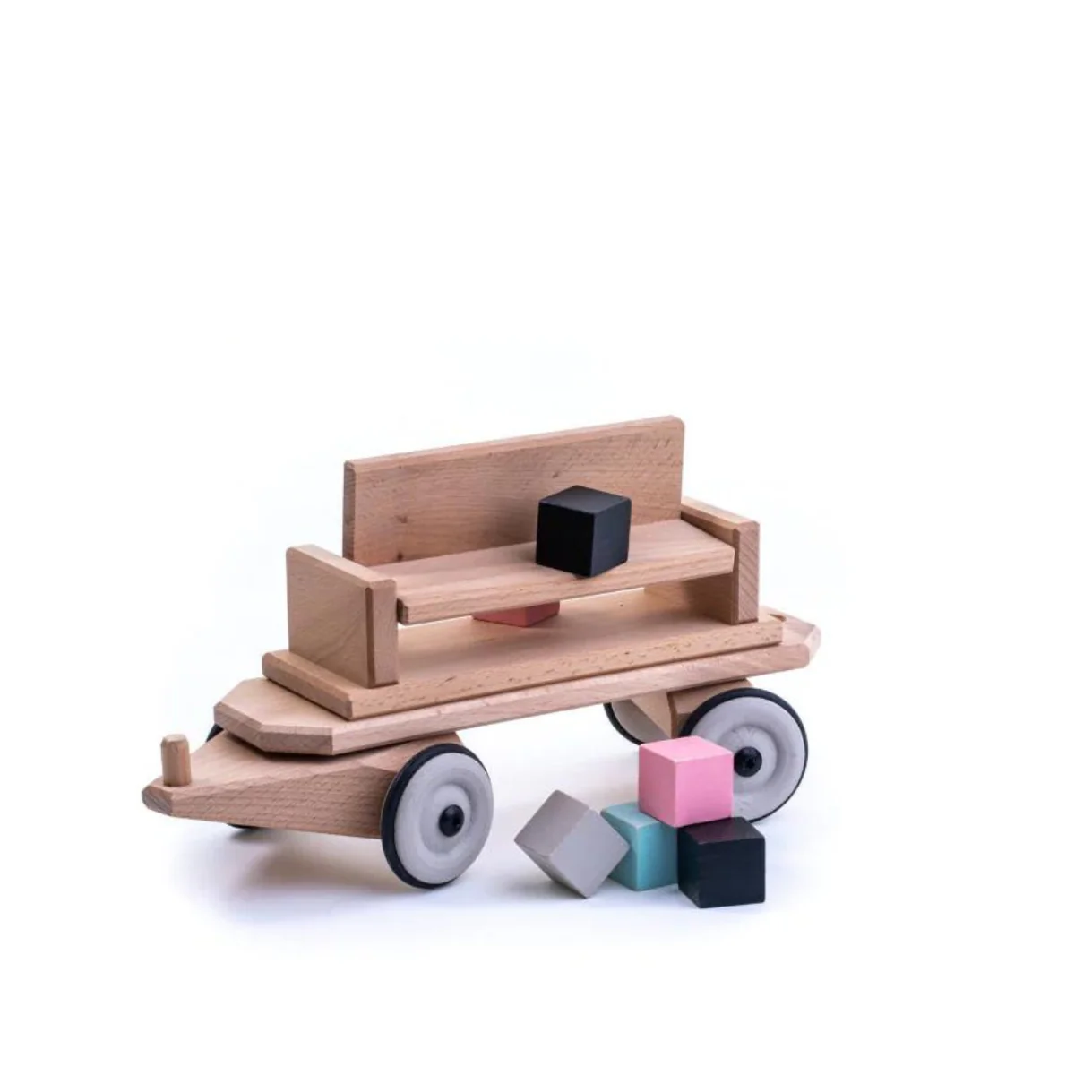 Dynamiko Wooden Push Along Train Hopper Carriage with Blocks - Image 2