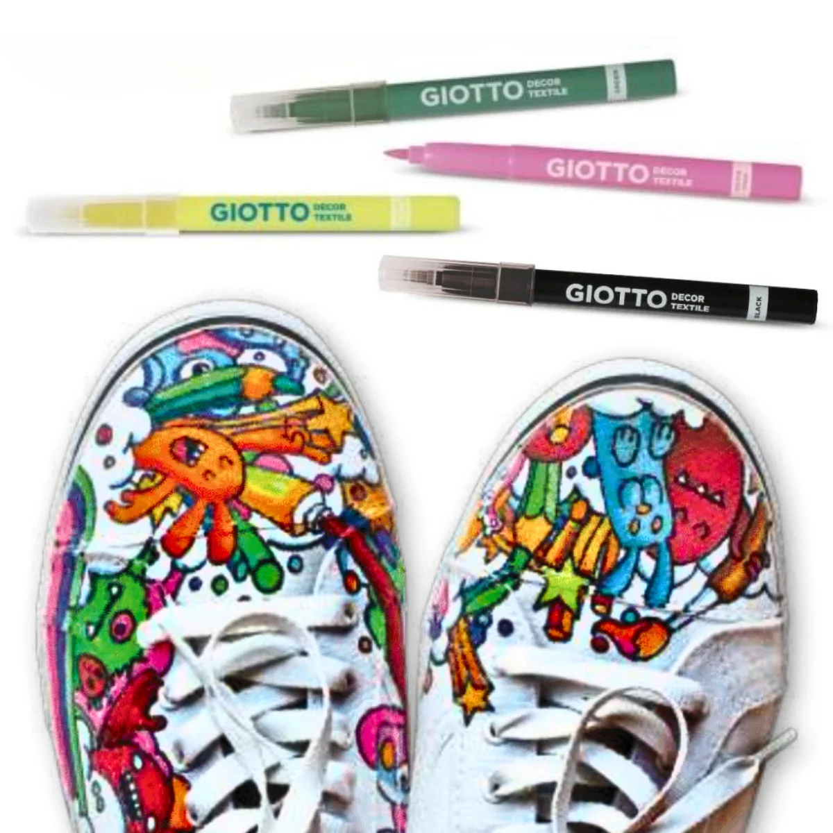 GIOTTO Decor Textile Felt Tip Pens Hangable Cardboard Box - Permanent Ink, 12 Colours - Image 2