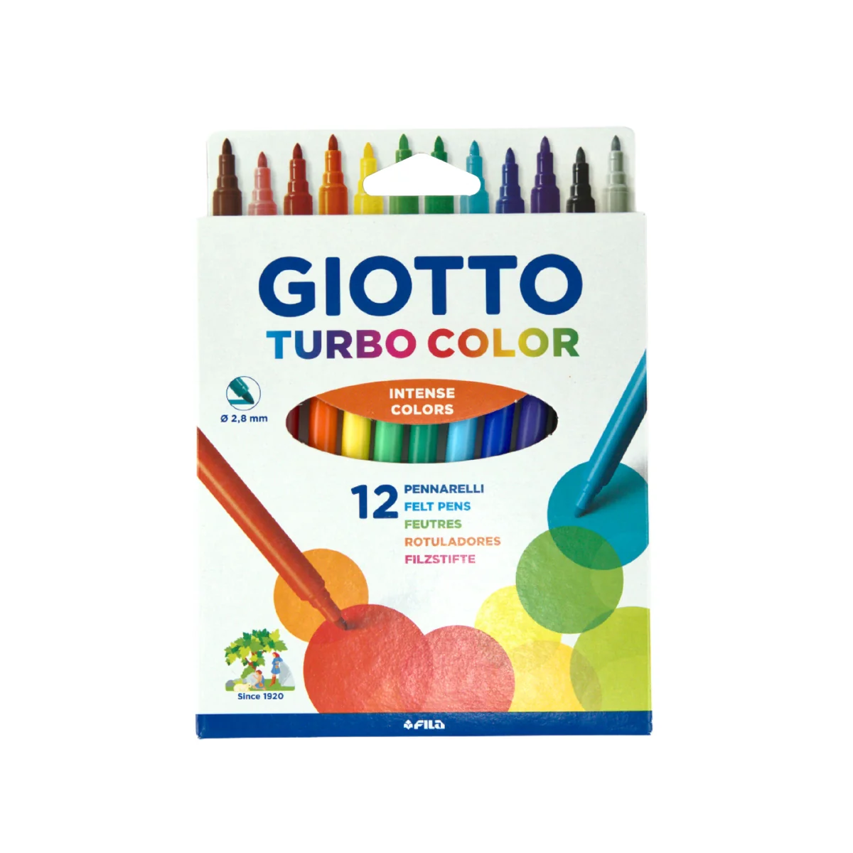 GIOTTO Turbo Felt Tip Pens Hangable Cardboard Box - 12 Colours