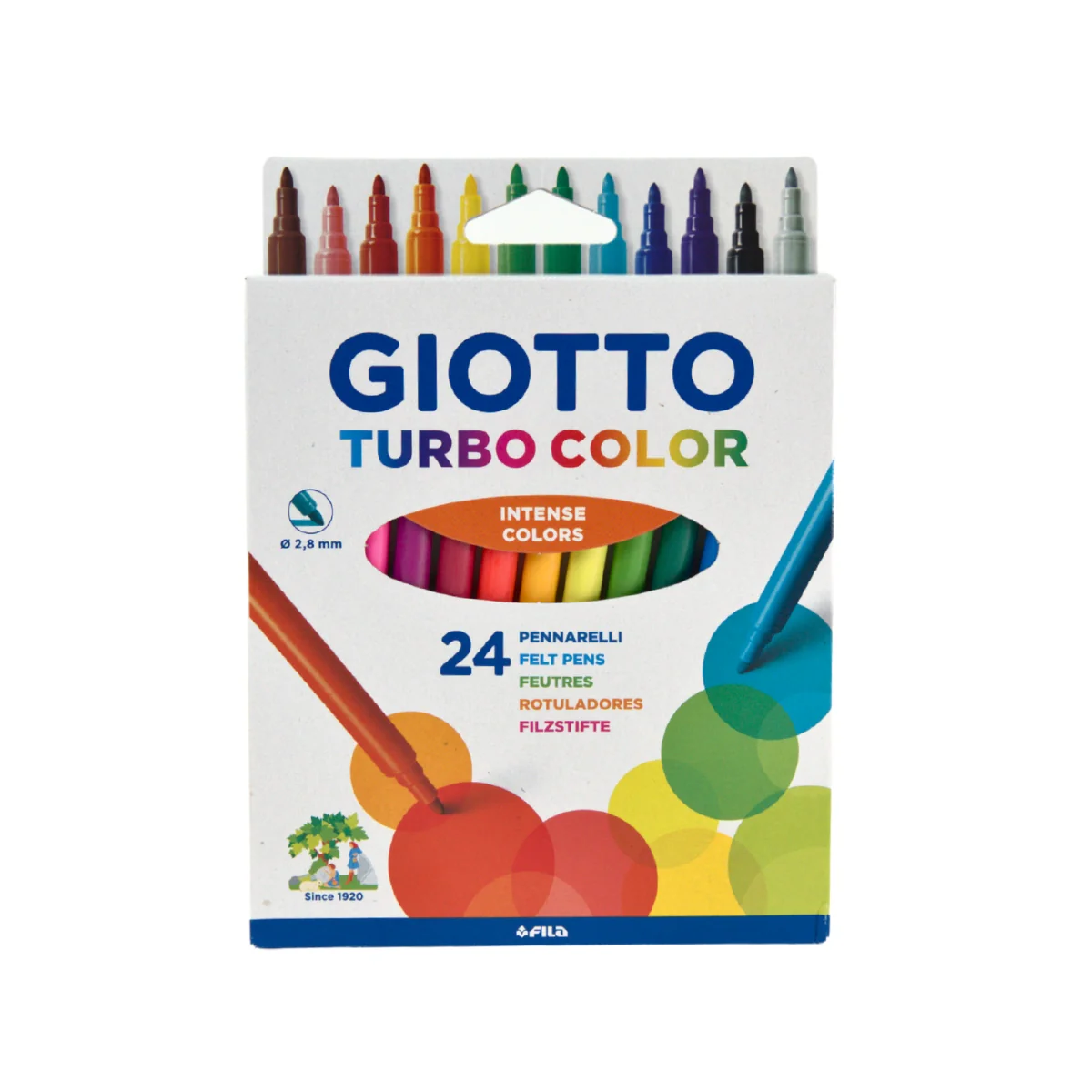 GIOTTO Turbo Felt Tip Pens Hangable Cardboard Box - 24 Colours