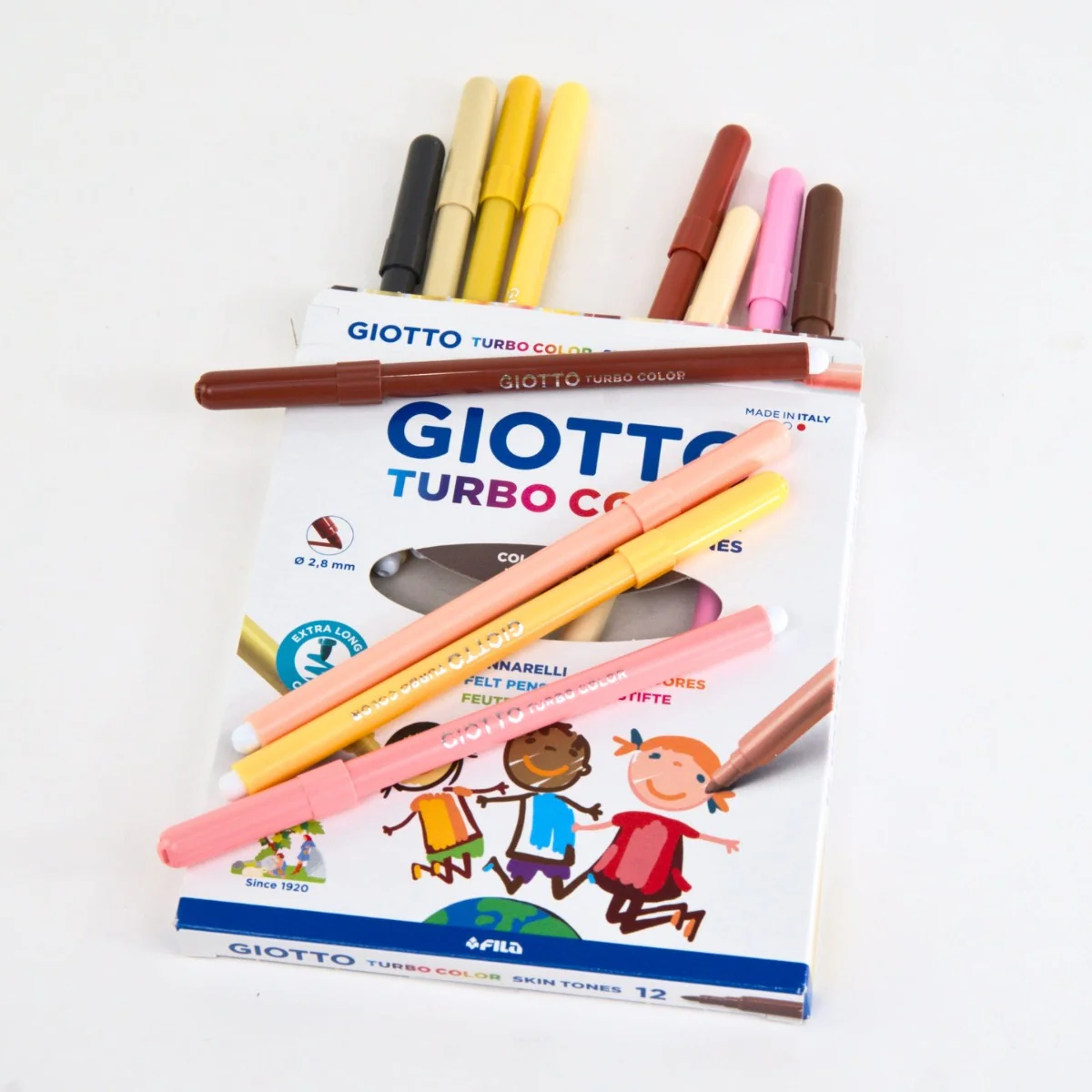GIOTTO Turbo Felt Tip Pens Hangable Cardboard Box - 12 Colours, Skin Tones - Image 2