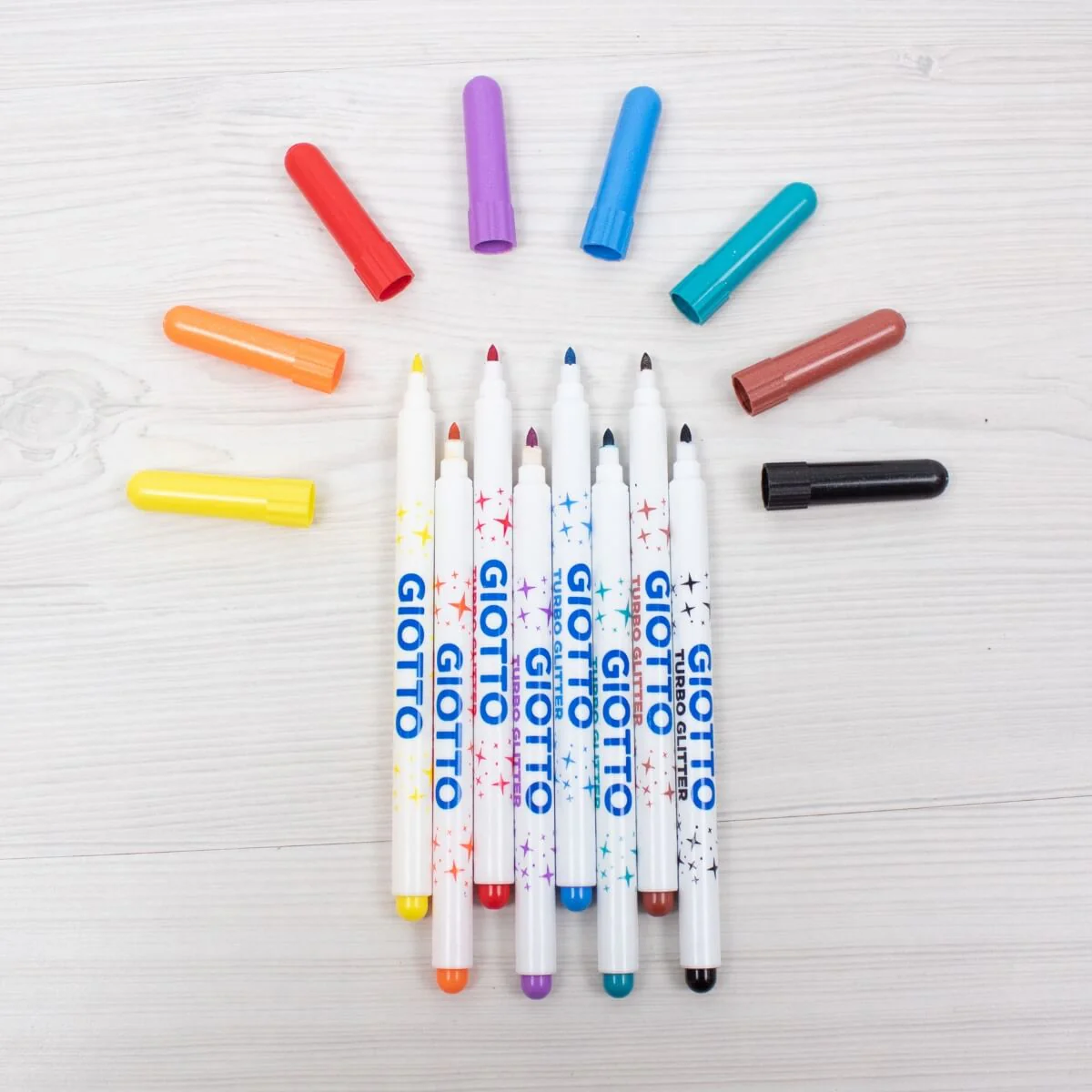 GIOTTO Turbo Felt Tip Pens Hangable Cardboard Box - Glitter, 8 Colours - Image 2