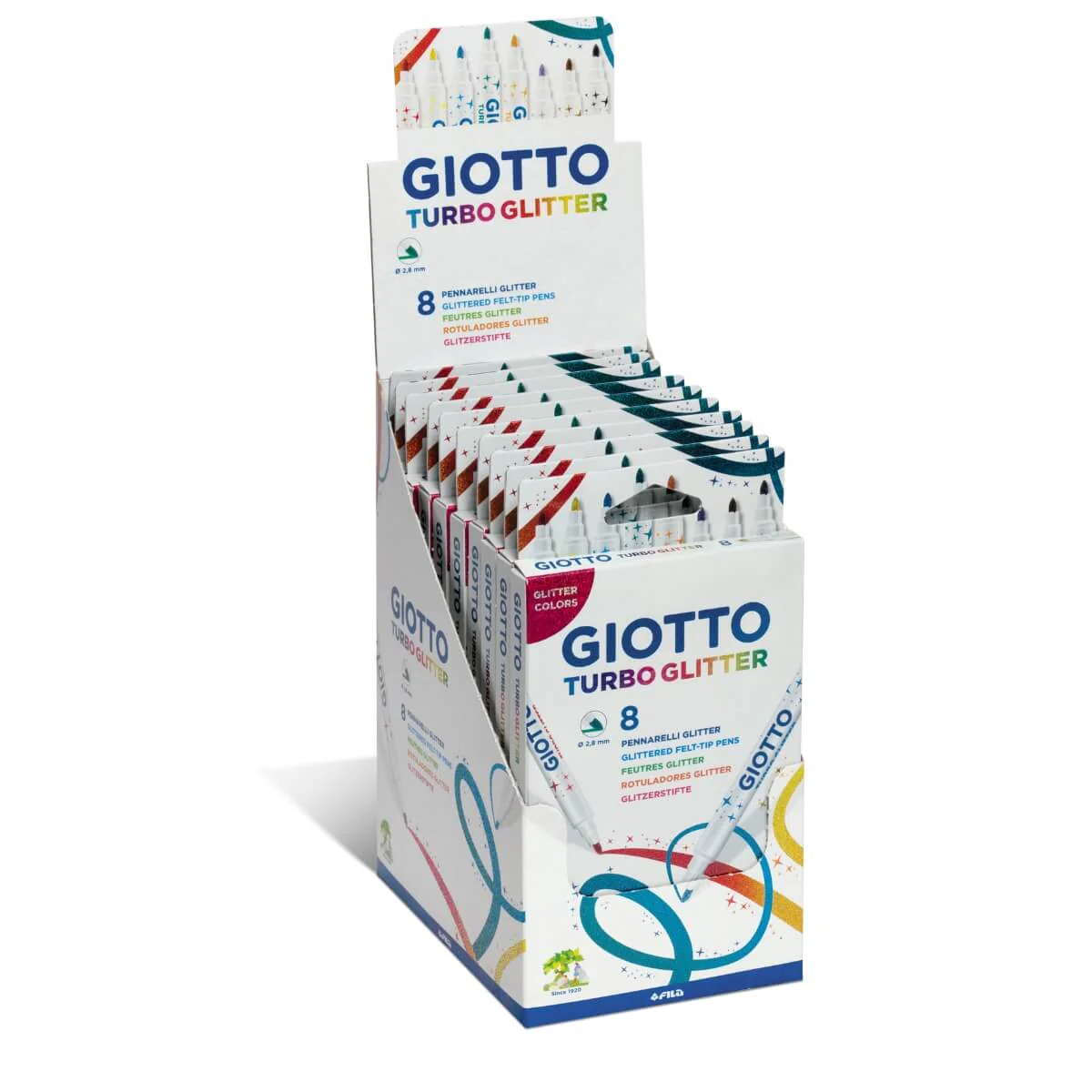 GIOTTO Turbo Felt Tip Pens Hangable Cardboard Box - Glitter, 8 Colours - Image 4