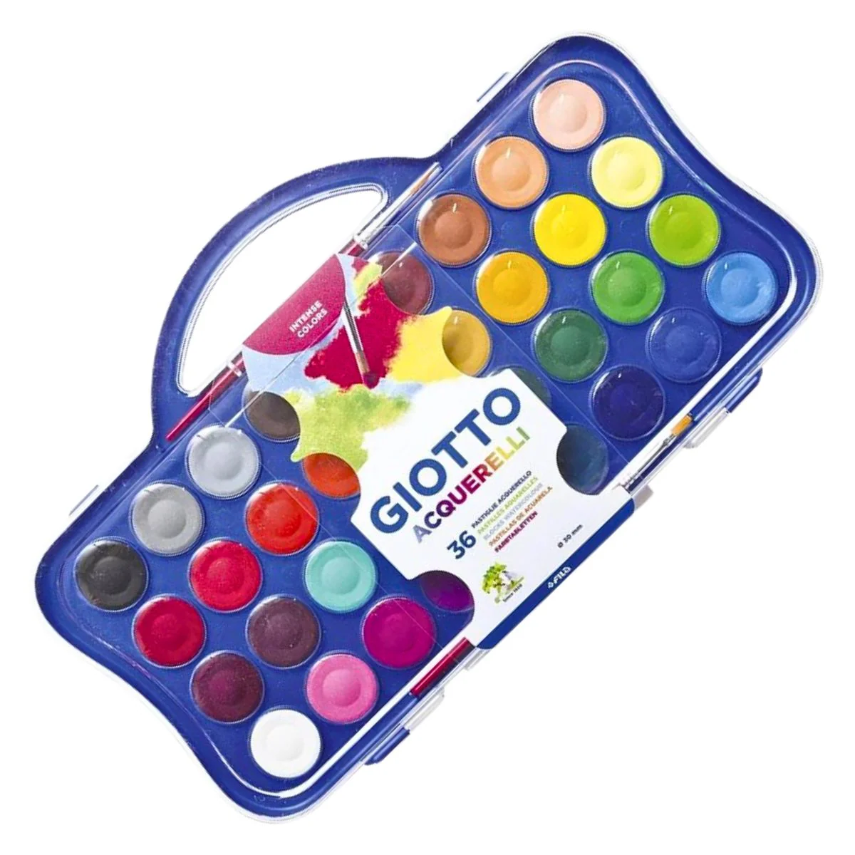 GIOTTO Watercolour Paint Set in Plastic Box - 36 Colours + 2 Brushes