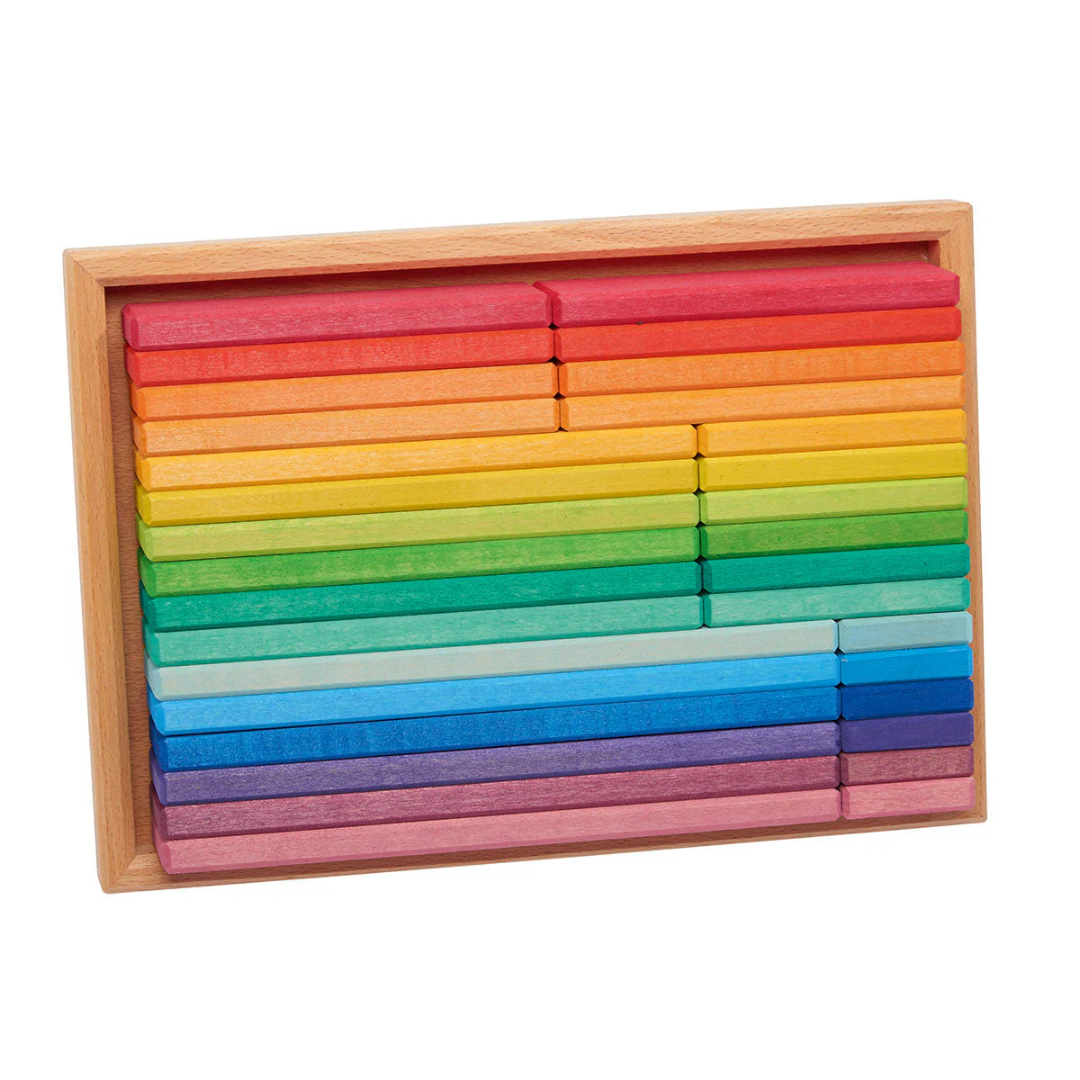Gluckskafer Wooden Rainbow Building Slats in Tray - 32 pieces