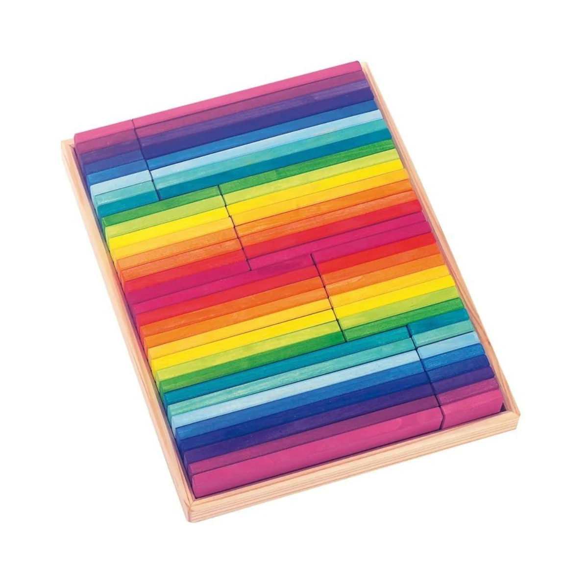 Gluckskafer Wooden Rainbow Building Slats in Tray - 64 Pieces