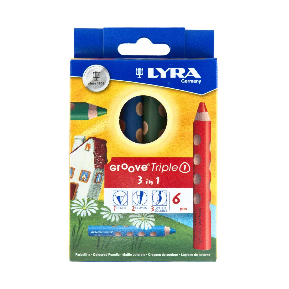 LYRA Groove Triple One 3 in 1 (Pencil, Watercolour and Crayon all in One) - 6 Colours