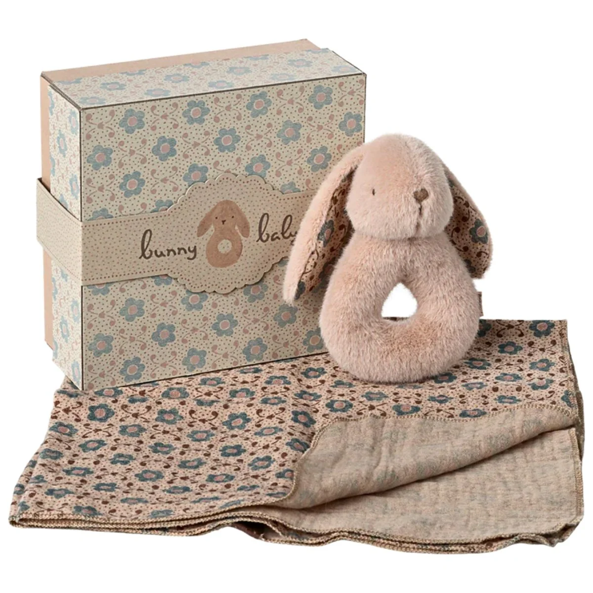 Maileg Bunny Baby Rattle & Comforter Set - Powder Pink (2025)