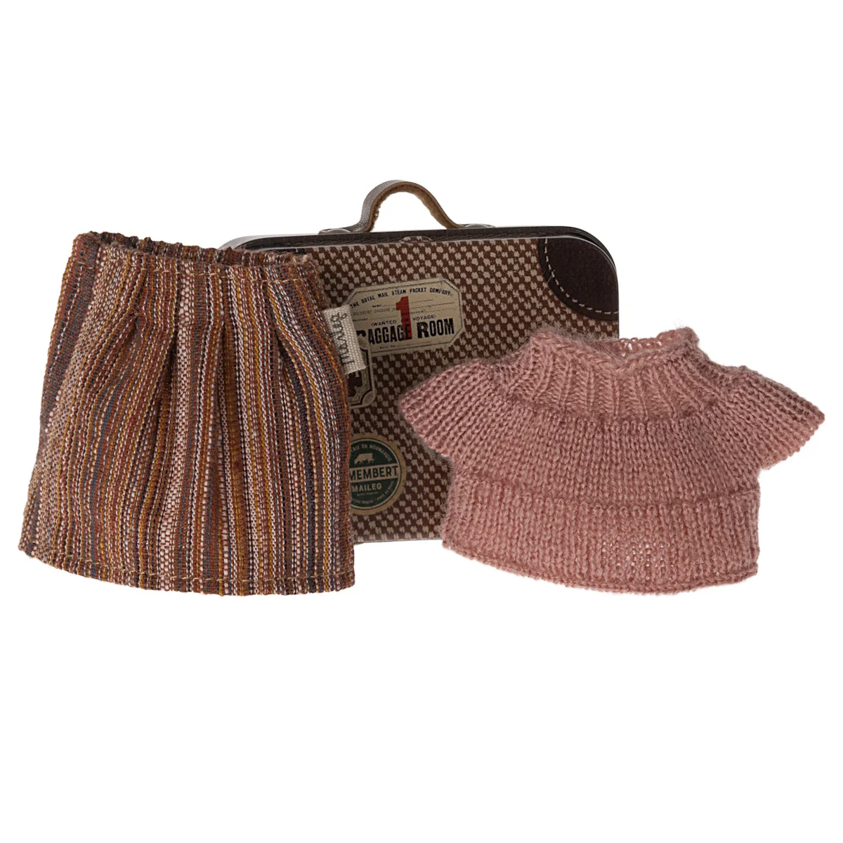 Maileg Grandma Mouse Knitted Blouse & Skirt in Suitcase (2024) - Retired Product
