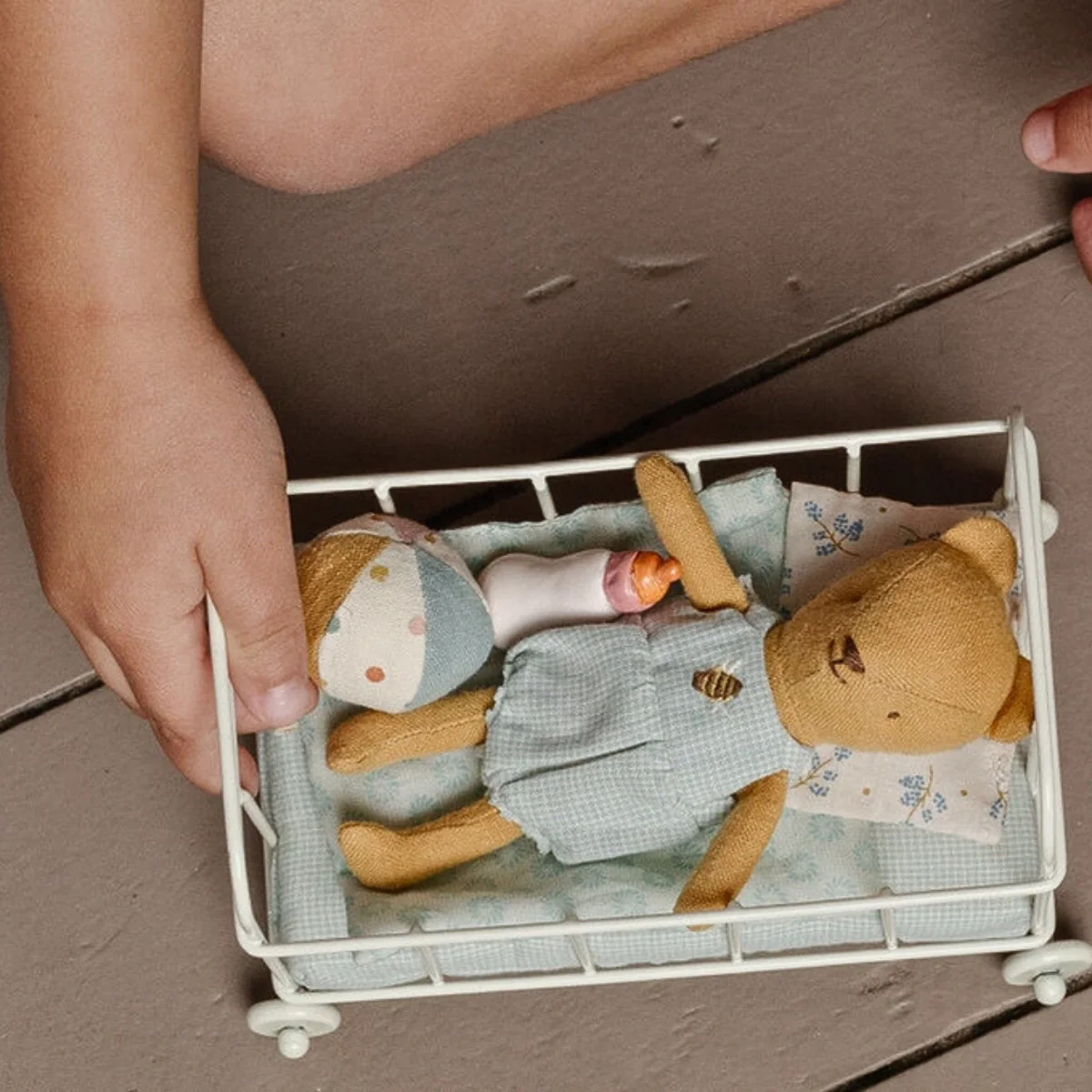 Maileg Crib Cot Bed for Bunny & Rabbit - Micro Blue (2022) - Image 2