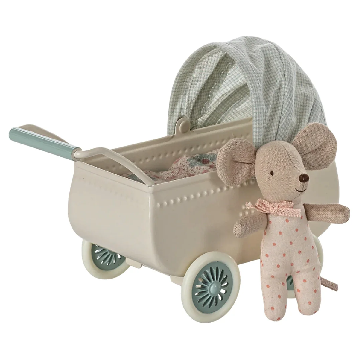 Maileg Pram with Baby Mouse - Mint (2025) - Image 2