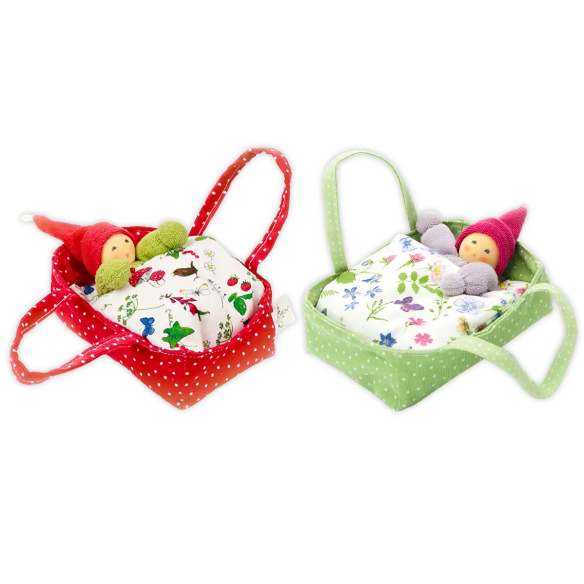 Nanchen Baby Rattle - Waldorf Gnome in Flower Bed Bag