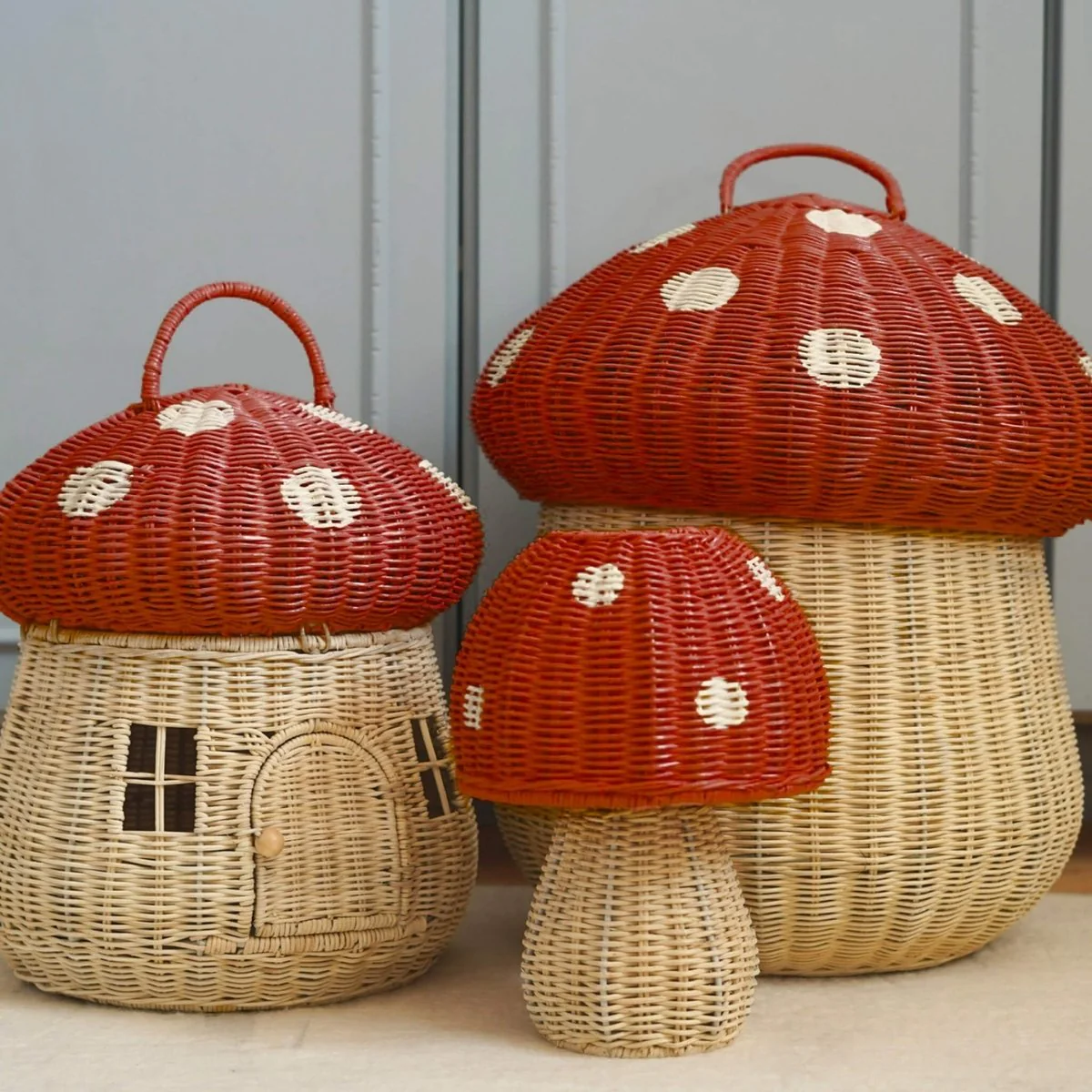 Olli Ella Mushroom Storage Basket - Red - Image 3