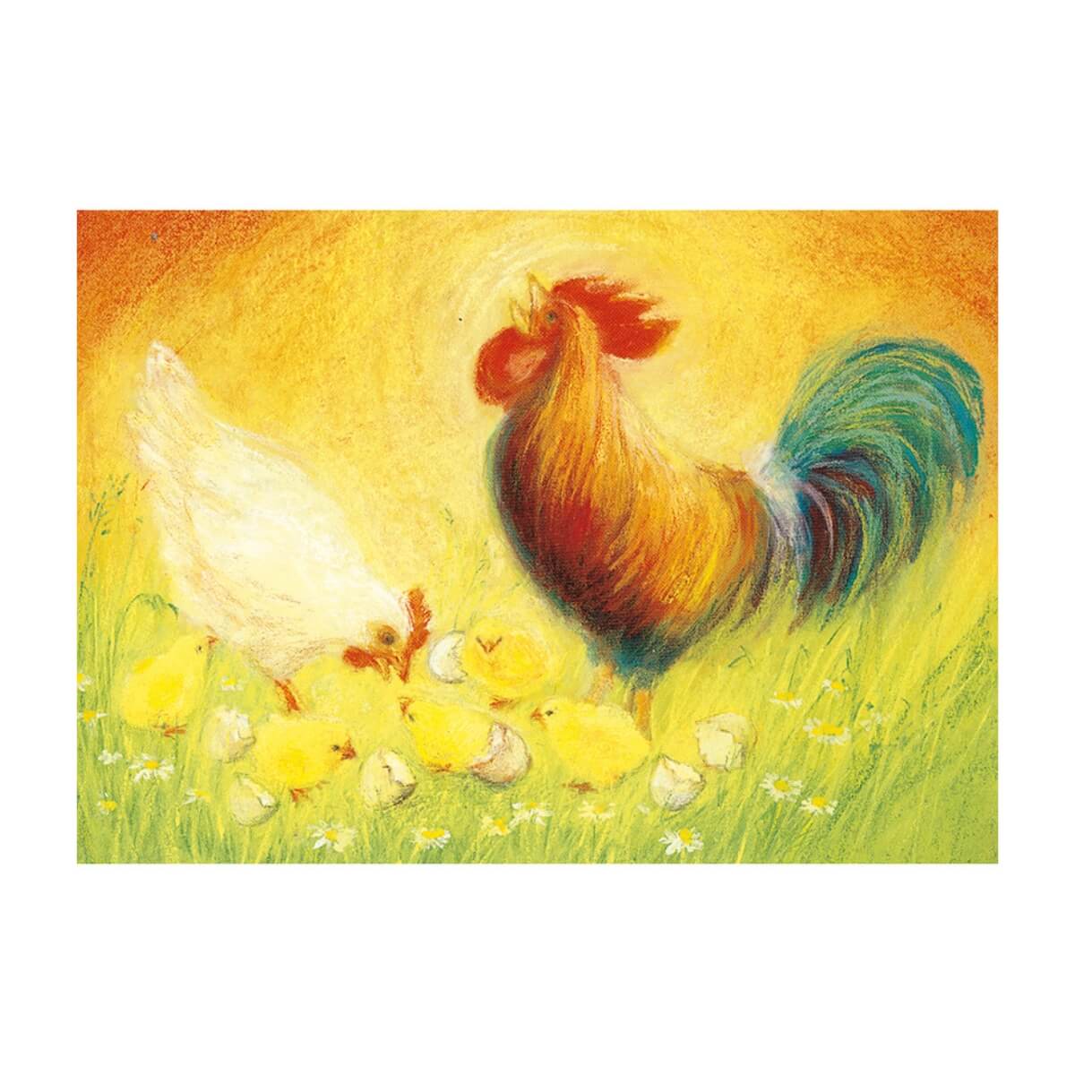 Postcards - Rooster Hen and Chicks, pack of 5 cards