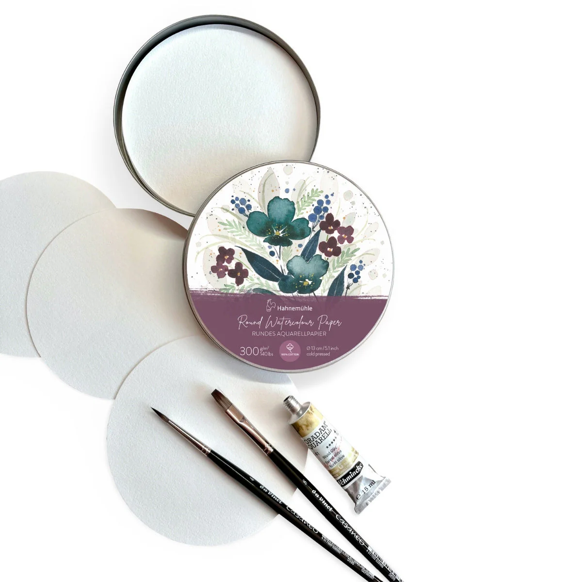 Hanneman Round Watercolour Paper 300gsm - 30 sheets in tin case - 13cm - Image 2