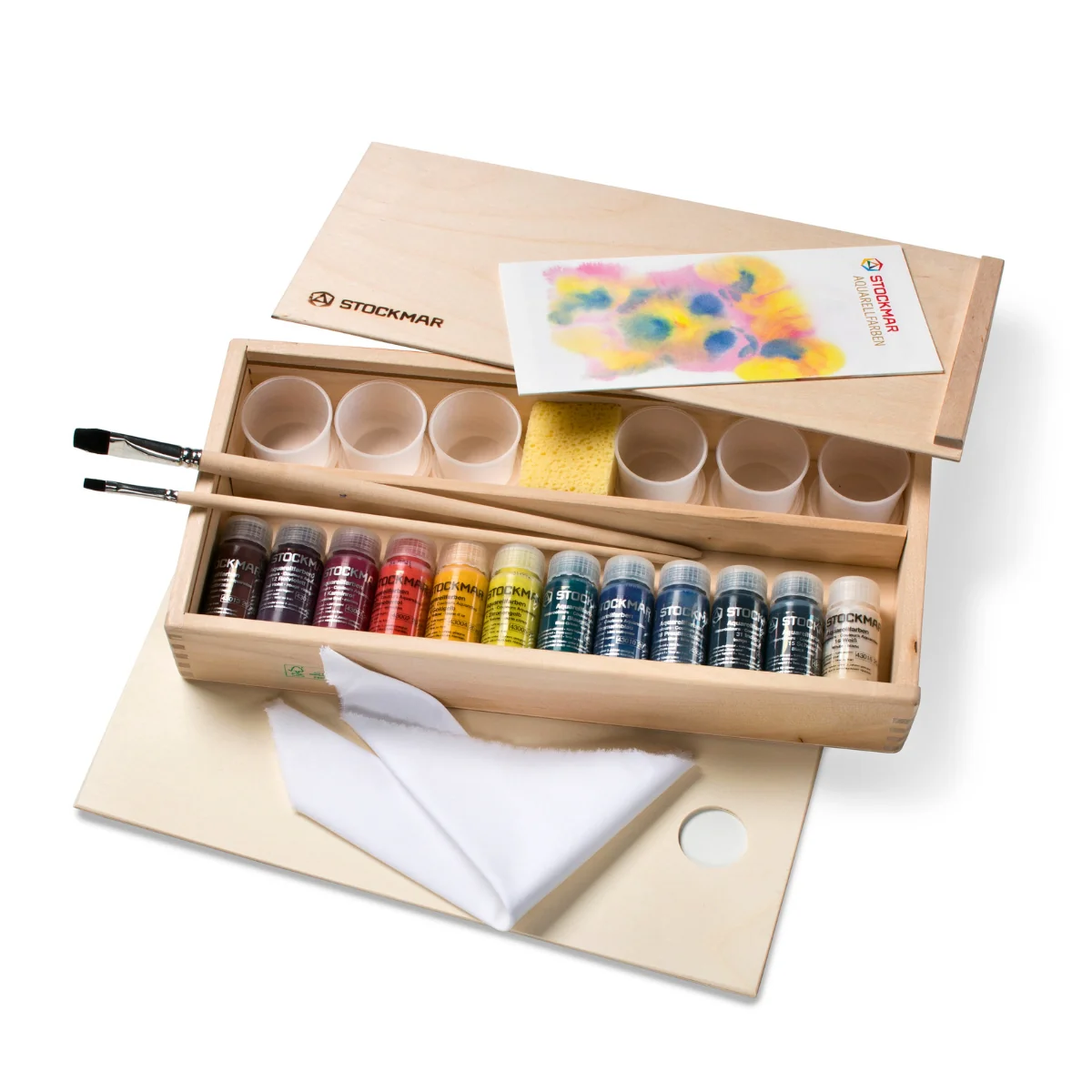 STOCKMAR Aquarelle Watercolours 12x20 ml in Wooden Box with accessories