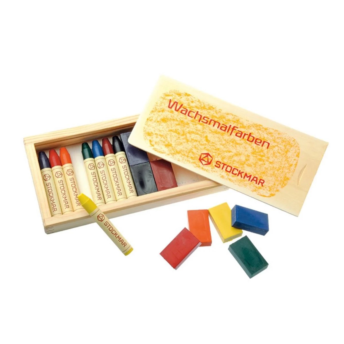 STOCKMAR Wax Crayon Combo - 8 Sticks and 8 Blocks in Wooden Box