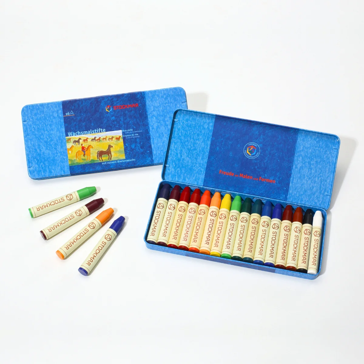 STOCKMAR Wax Stick Crayons - 16 Sticks in Tin, Extended Standard Mix