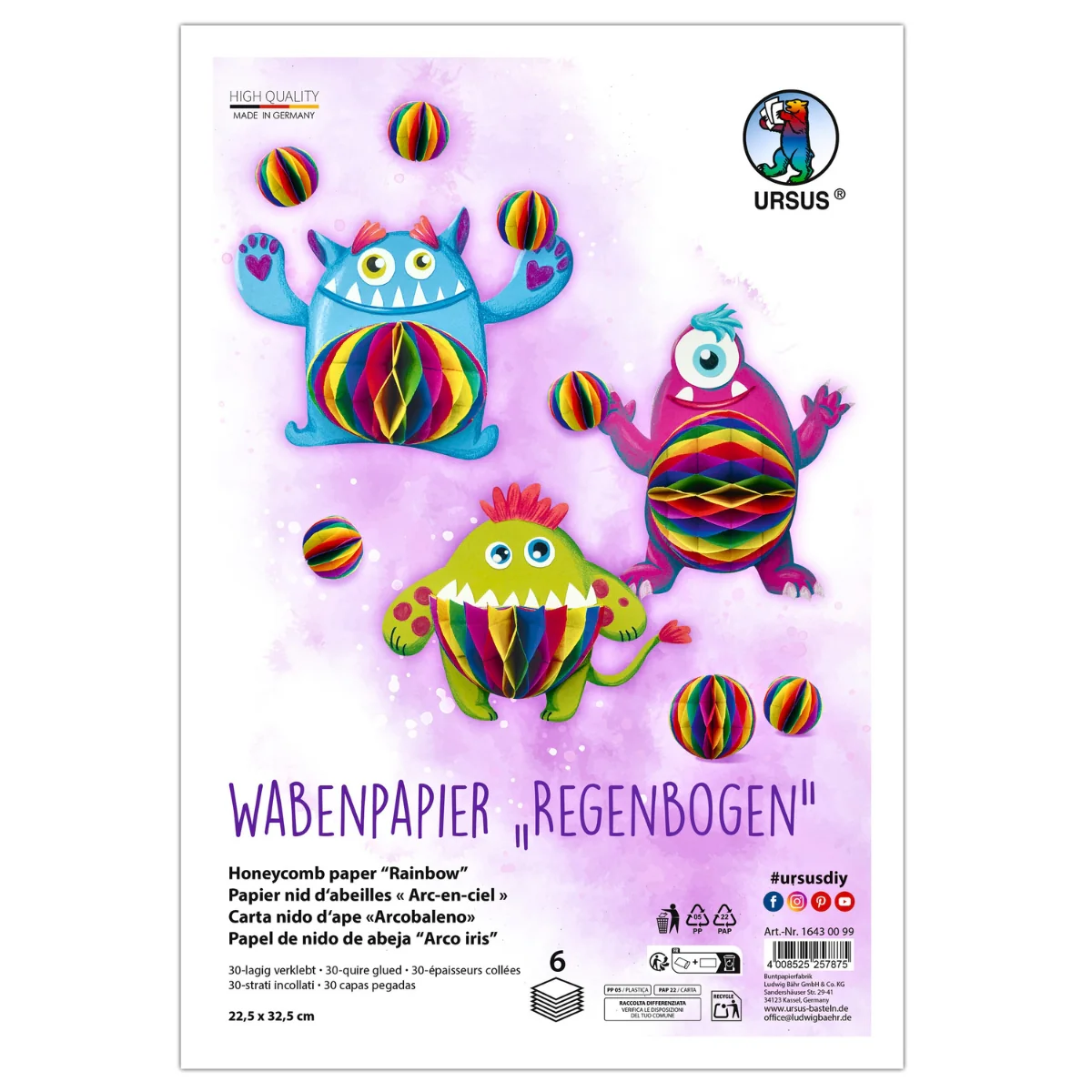 URSUS Honeycomb Paper - Set of 6 - Rainbow