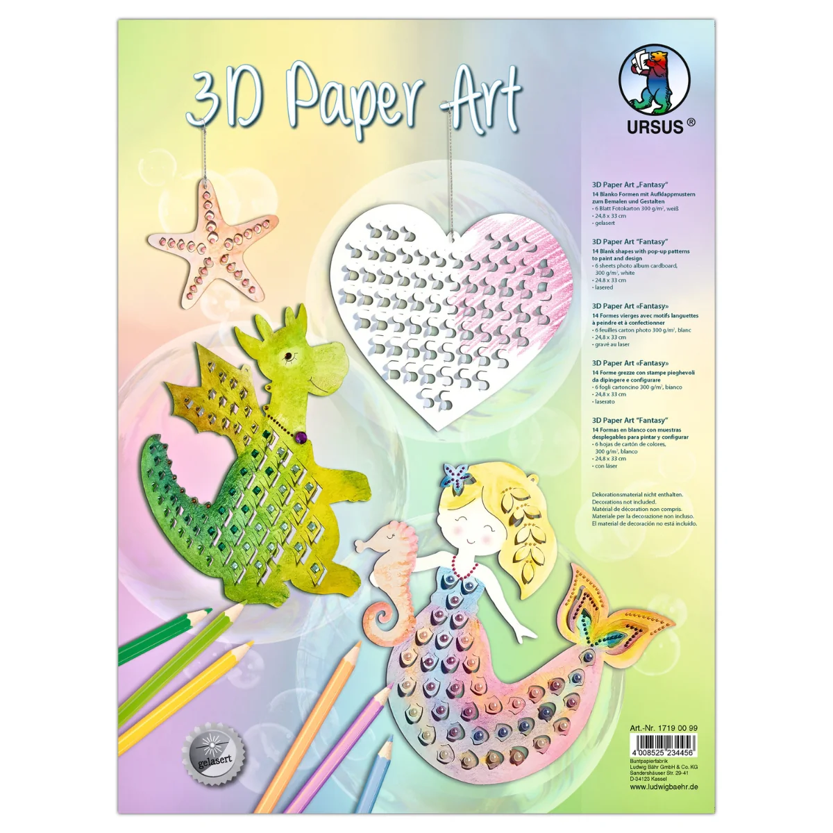 URSUS 3D Colouring Cutouts - Set of 6 - Fantasy