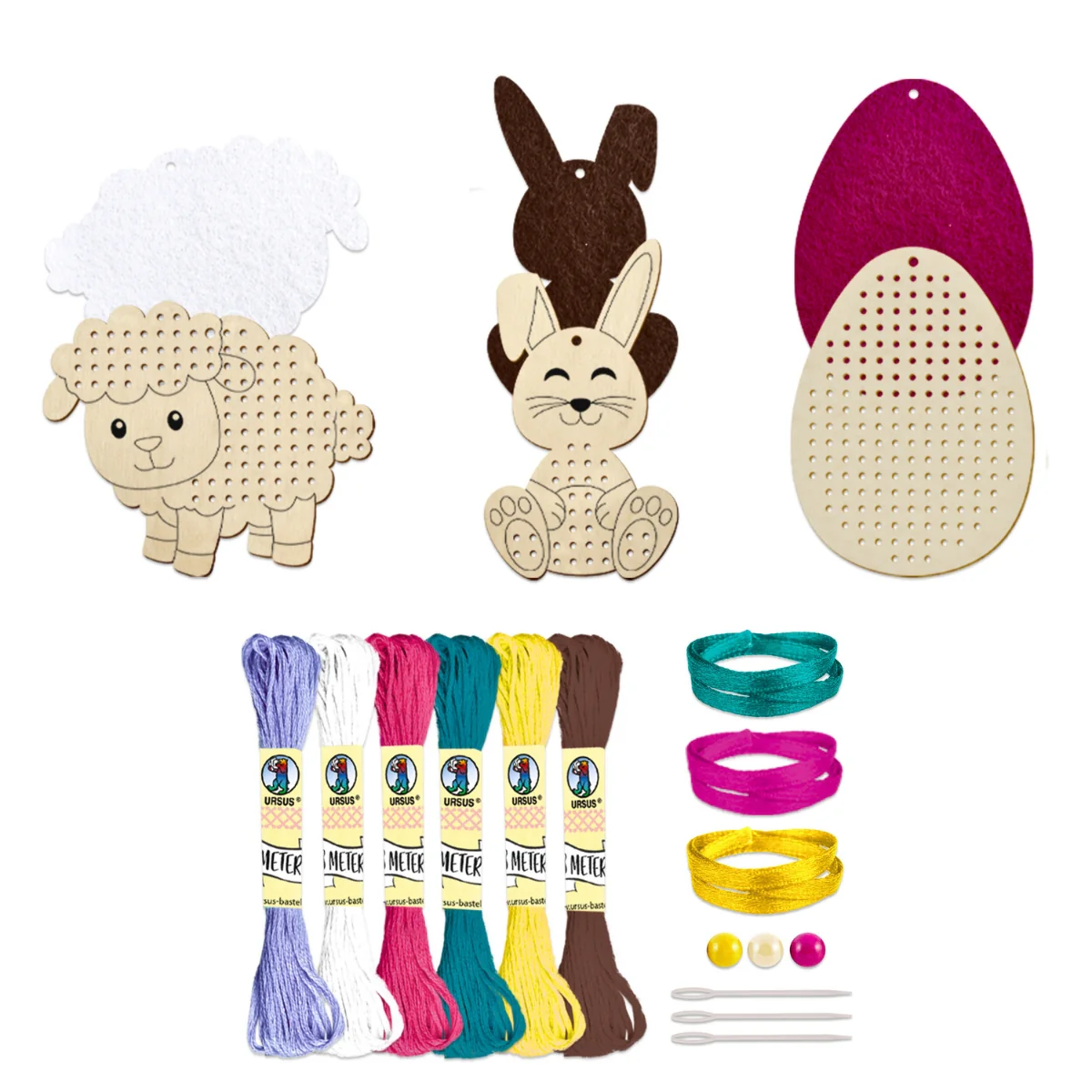 URSUS Make Your Own Cross Stitch - Set of 3 - Easter Decorations