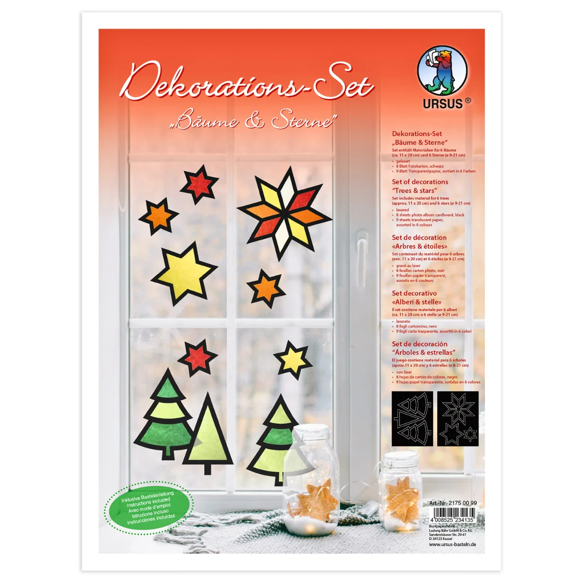URSUS Window Art Kit - Set of 12 - Christmas Trees & Stars