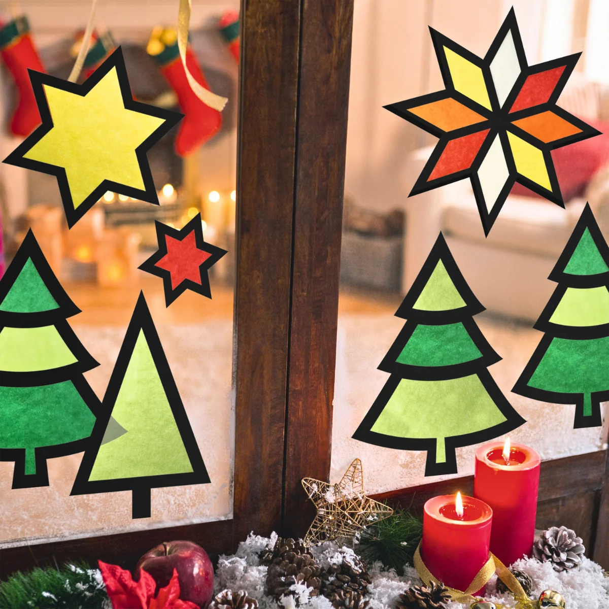 URSUS Window Art Kit - Set of 12 - Christmas Trees & Stars - Image 2