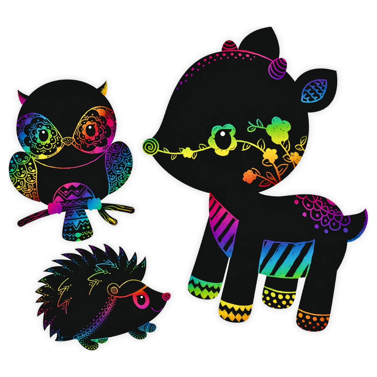 URSUS Scratch Colouring Set of 6 with Sticker Eyes - Animals