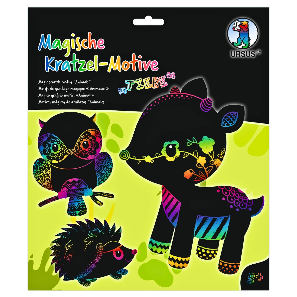 URSUS Scratch Colouring Set of 6 with Sticker Eyes - Animals - Image 3