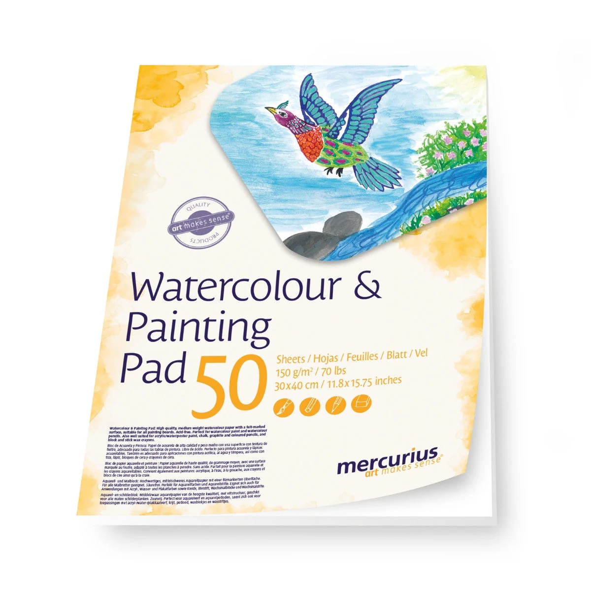 Watercolour Painting Pad 150gsm 30x40cm 50 Sheets